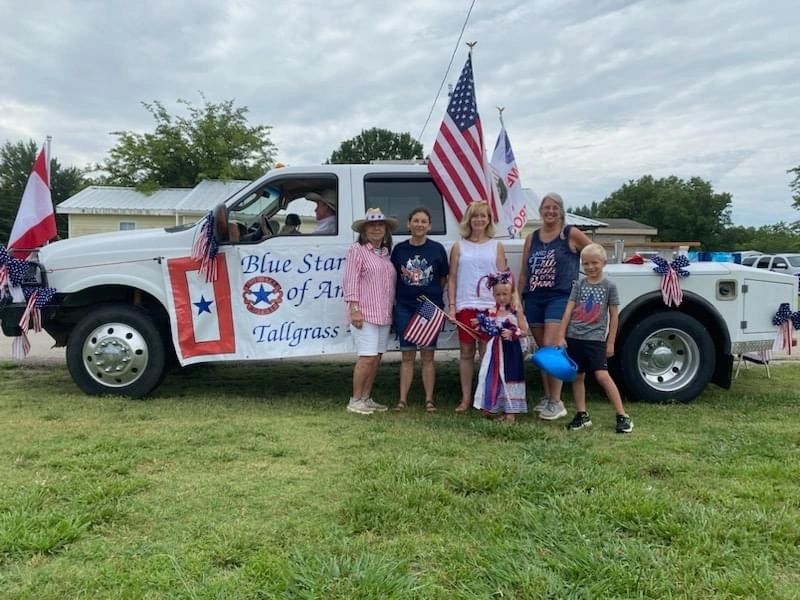Patriotic parade with American flags